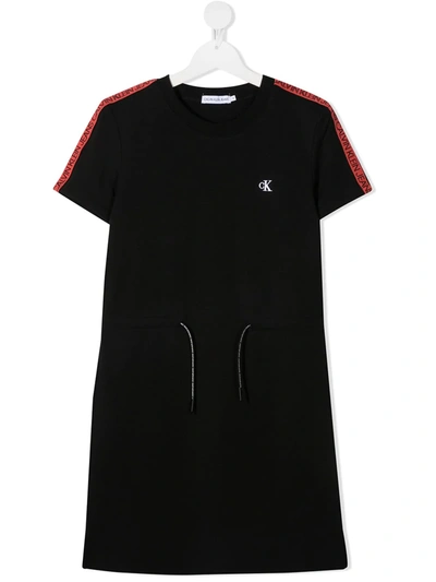 Shop Calvin Klein Teen Logo-print Drawstring Short Dress In Black