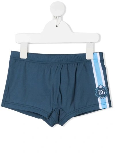 Shop Dolce & Gabbana Logo-print Swim Shorts In Blue