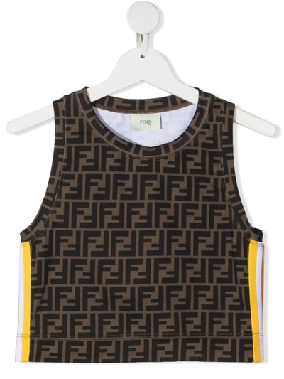 Shop Fendi Teen Logo-trim Crop Top In Brown