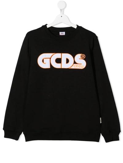 Shop Gcds Teen Logo Embroidered Cotton Sweatshirt In Black