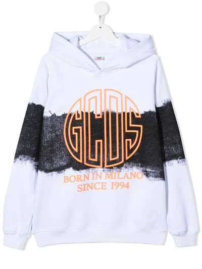 Shop Gcds Teen Colour-block Cotton Hoodie In White