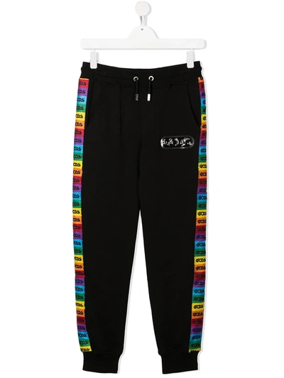 Shop Gcds Teen Rainbow Logo-tape Track Pants In Black