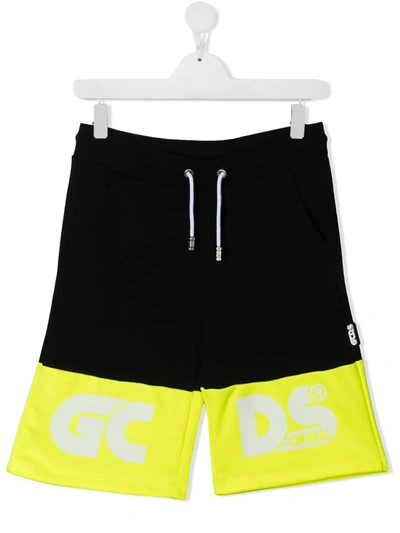 Shop Gcds Teen Colour-block Cotton Track Shorts In Black