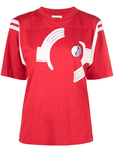 Shop Chloé Hand Ball Print T-shirt In Red