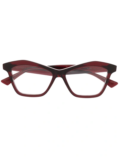 Shop Bottega Veneta Angular Cat-eye Frames In Red