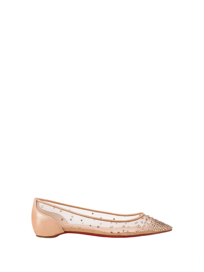 Shop Christian Louboutin Follies Strass Ballerina Flat Shoes In Light Silk