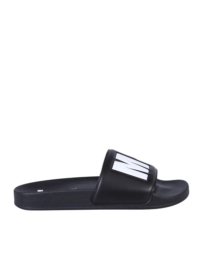 Shop Msgm Branded Slide Sandals In Black