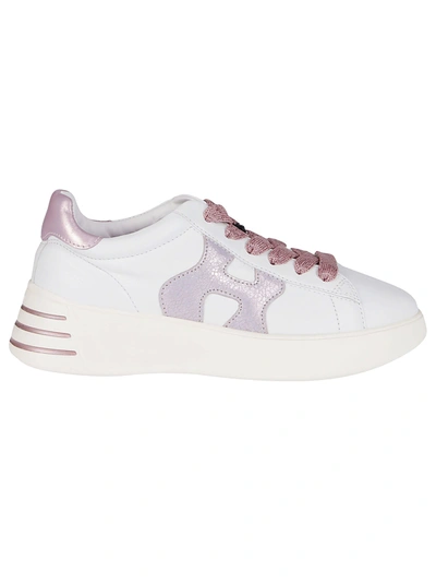 Shop Hogan White Leather Rebel Sneakers In White Pink