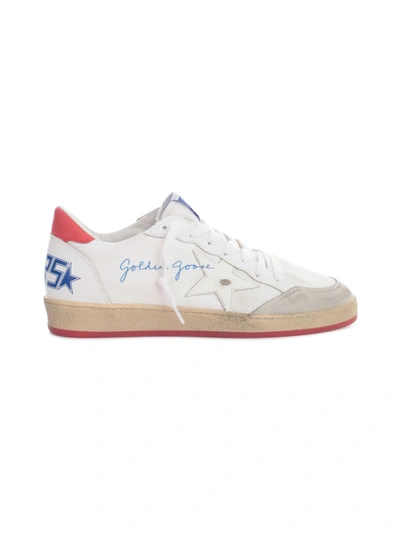 Shop Golden Goose Ballstar Net Upper Suede Toe Leather Star And Spur In White Ice Cherry Red