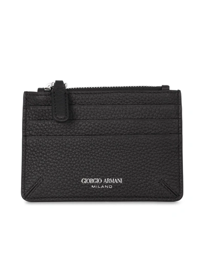 Shop Giorgio Armani Leather Card Holder In Black