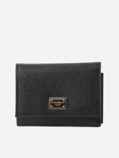 Shop Dolce & Gabbana Dauphine Tri-fold Leather Wallet In Black