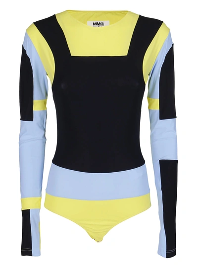 Shop Mm6 Maison Margiela Blue, Yellow And Black Bodysuit In Blue Yellow Black