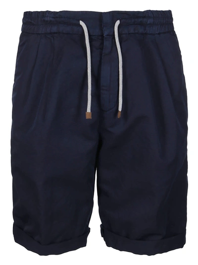 Shop Brunello Cucinelli Blue Linen-cotton Blend Shorts In Navy