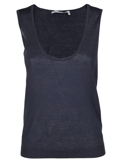 Shop Agnona Blue Linen Blend Top In Dark Indigo