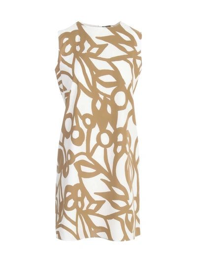 Shop Aspesi A Line Sleeveless Dress W/flowers Printing In Beige