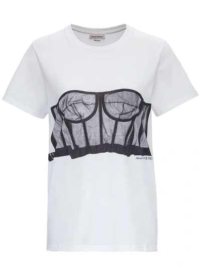 Shop Alexander Mcqueen Jersey T-shirt With Bustier Print In White