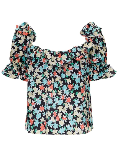 Shop Saint Laurent Floral Silk Shirt With Ruffles Detail In Multicolor