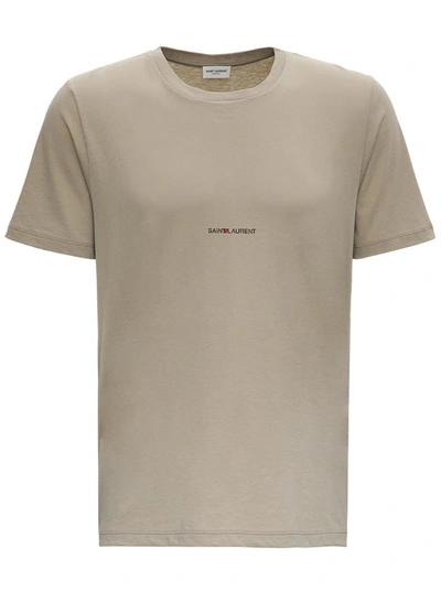 Shop Saint Laurent Beige Jersey T-shirt With Logo Print