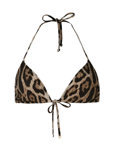 Dolce & Gabbana Triangle Bikini Top With Iconic Leopard Print In M New Leo
