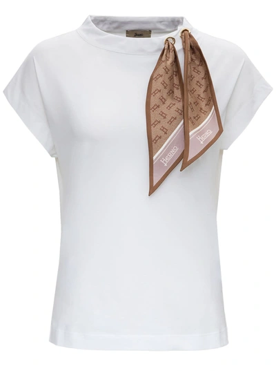 Shop Herno Jersey T-shirt With Scarf Ddetail In White