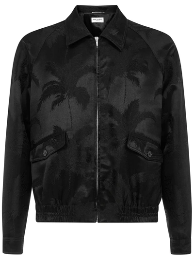 Saint Laurent Grosgrain-trimmed Satin-jacquard Bomber Jacket In Black