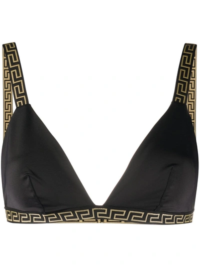 Shop Versace Bikini Bra With Greek Key Detail In Black