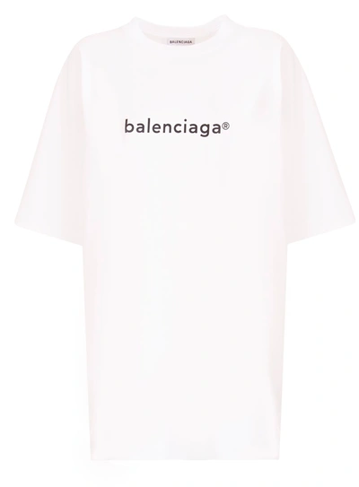 Shop Balenciaga Copyright Logo T-shirt In Bianco