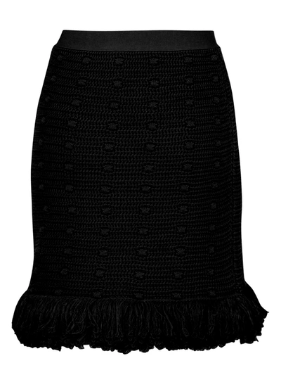 Shop Bottega Veneta Fringed Skirt In Nero