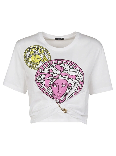 Shop Versace Safety Pin Applique Medusa Printed T-shirt In White