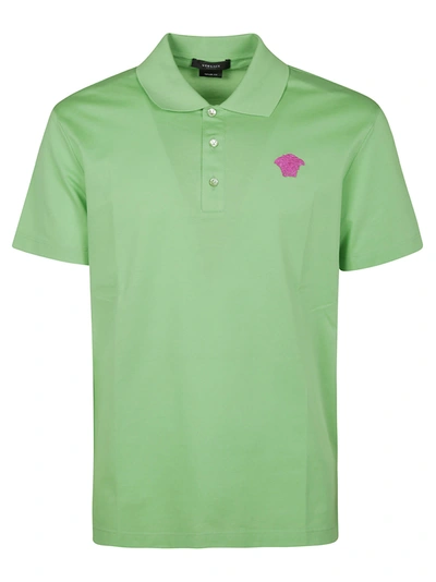 Shop Versace Medusa Patched Polo Shirt In Mint