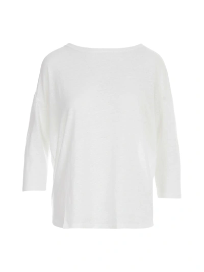 Shop Majestic Linen Boat Neck 3/4s Sweater In White