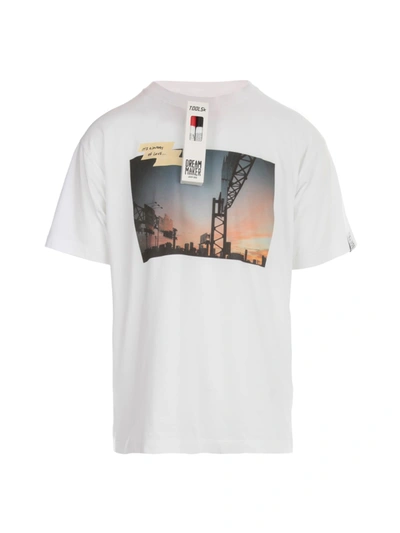 Shop Golden Goose T-shirt Artu Over Sunset Postcard/digital/tape/d.i.y. In White Multicolor