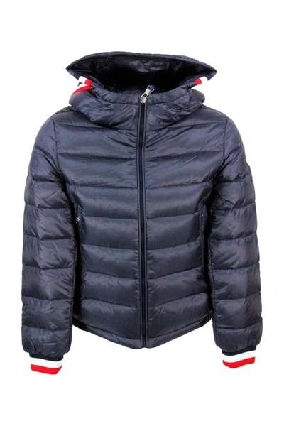 Shop Moncler 100 Gram Giroux Jacket With Hood With Nylon Band In Blu