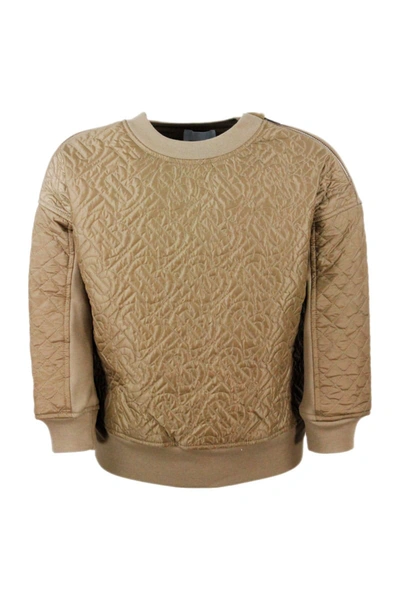 Shop Burberry Recycled Cotton And Polyester Sweatshirt With Monogram Quilted Panels In Beige