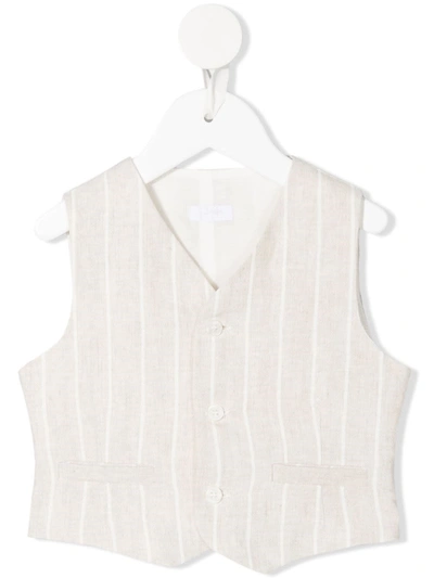 Shop Il Gufo Beige And White Linen Striped Vest