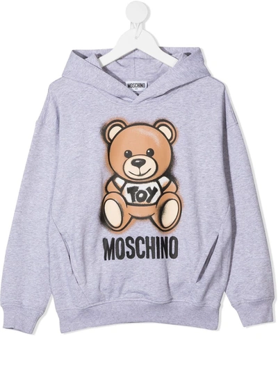 Shop Moschino Jersey Hoodie With Teddy Bear Print In Grey