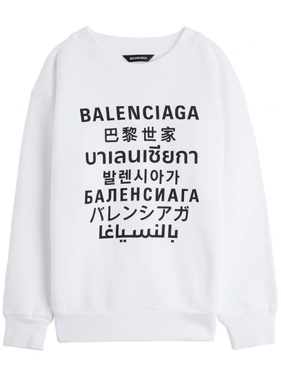 Shop Balenciaga Cotton Sweatshirt With Languages Print In White