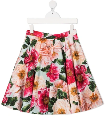 Shop Dolce & Gabbana Pleated Skirt With Camellia Print In Pink