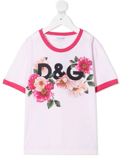 Shop Dolce & Gabbana T-shirt With Flowers Logo Print In Pink