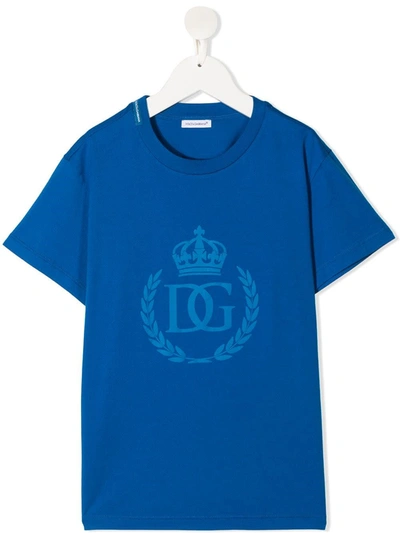 Shop Dolce & Gabbana Jersey T-shirt With Logo Print In Light Blue