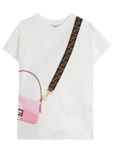 Shop Fendi Cotton T-shirt With Handbag Print In White