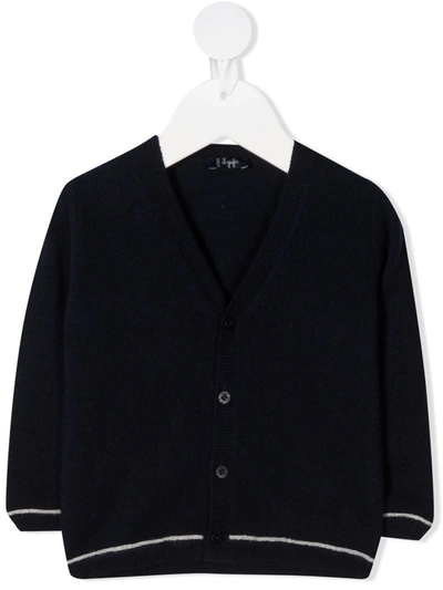 Shop Il Gufo Blue Wool Cardigan With Contrasting Profile