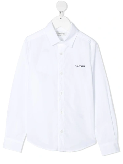 Shop Lanvin Enfant Logo-embroidered Cotton Shirt In White