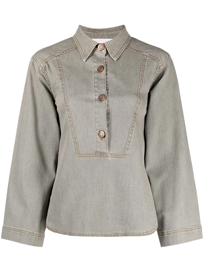 Shop See By Chloé Buttoned-up Denim Shirt In Green