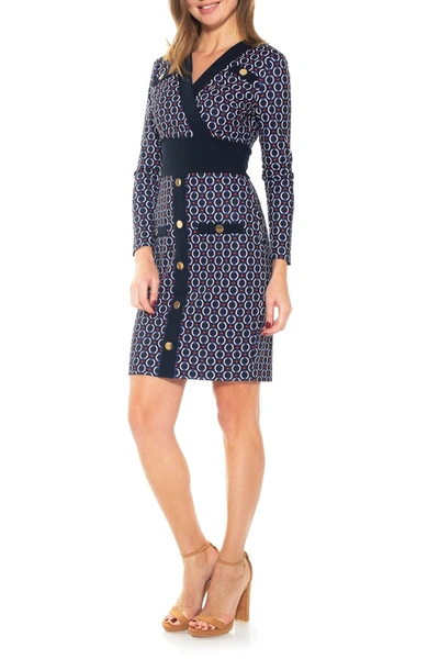 Shop Alexia Admor Xena Long Sleeve Contrast Dress In Navy Geo