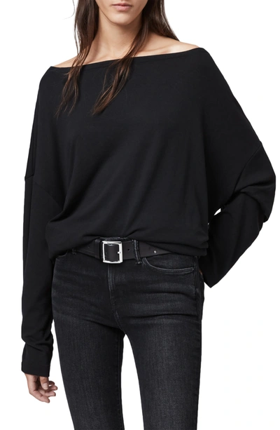 Shop Allsaints Rita Oversize One-shoulder Long Sleeve Tee In Black
