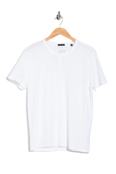 Shop Atm Anthony Thomas Melillo Classic Jersey Short Sleeve Henley T-shirt In White