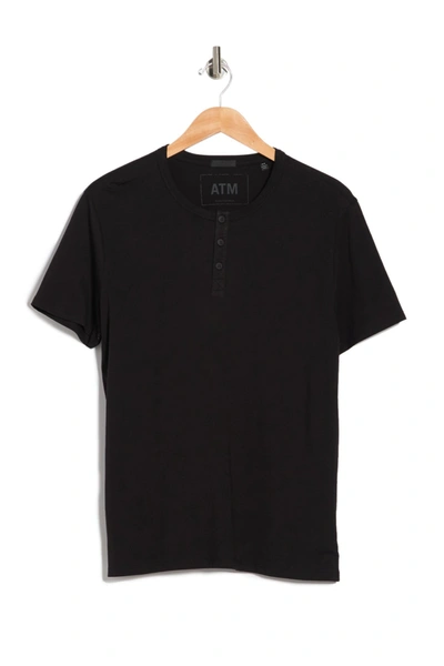 Shop Atm Anthony Thomas Melillo Classic Jersey Short Sleeve Henley T-shirt In Black