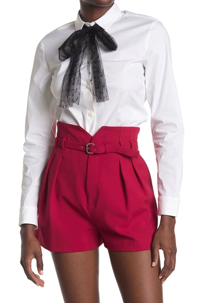 Shop Red Valentino Polka Dot Mesh Bow Shirt In Bianco/nero A01