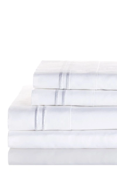 Shop Melange Home Dual Stripe Embroidered 600 Thread Count Cotton Sheet Set In White/ White